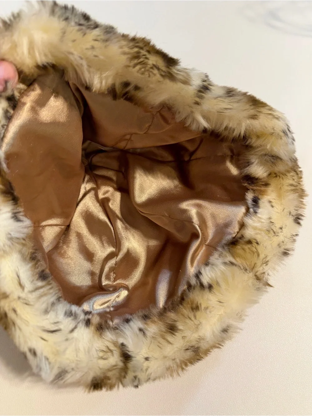 Leopard cheetah fur hat cloche skull cap satin lined glamorous city chic retro
